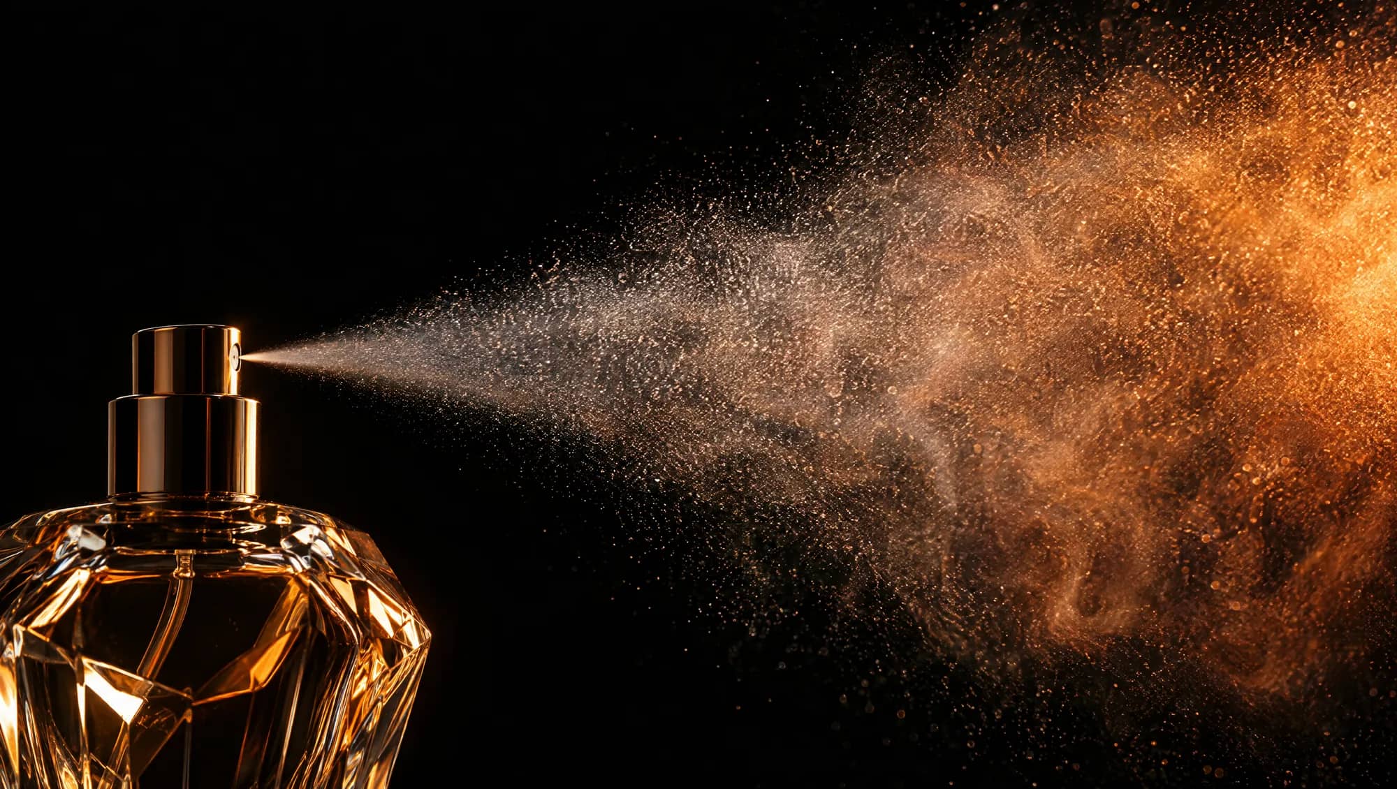 Nube de perfume pulverizado iluminada a contraluz